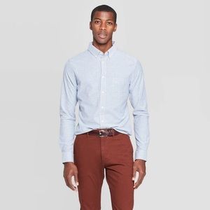 Mens Long Sleeve Button-Down Slim Fit Divine Blue